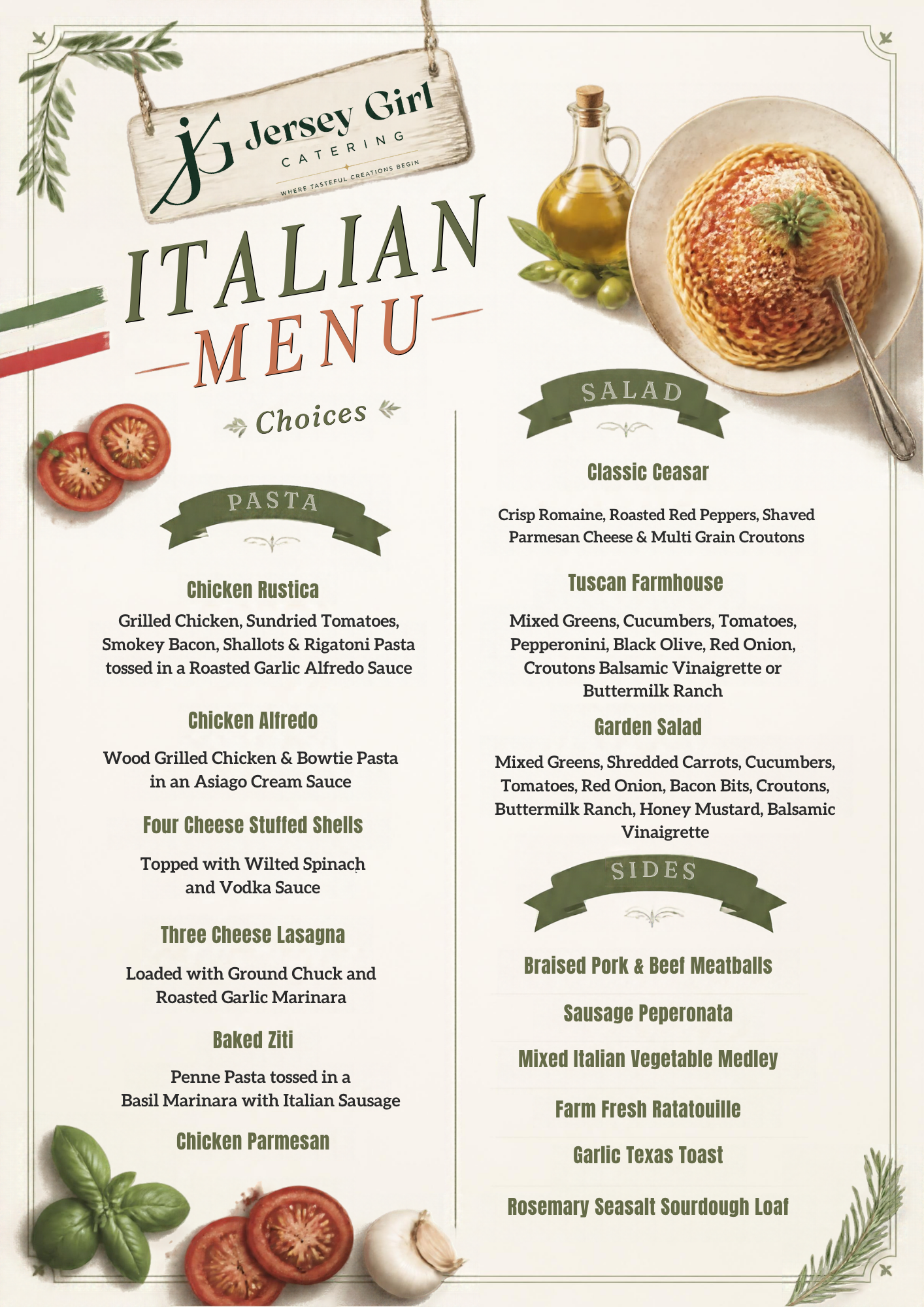 Jersey Girl Catering Italian Menu